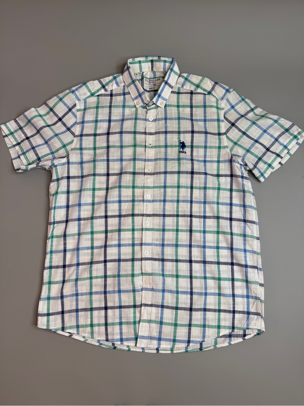 U.S. Polo Assn. White Plaid Short-Sleeve Button-Down Shirt